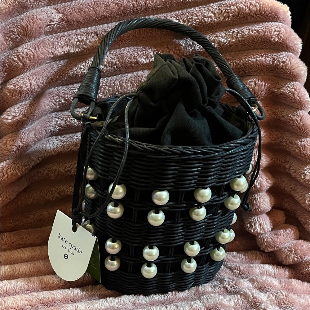 Kate Spade Black Wicker Bag with Pearl Accents